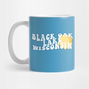 Sunshine in Black Oak Lake Wisconsin Retro Wavy 1970s Summer Text Mug